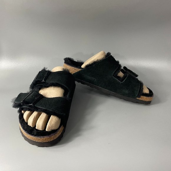 Birkenstock Arizona Shearling Black Suede Leather, Size 38